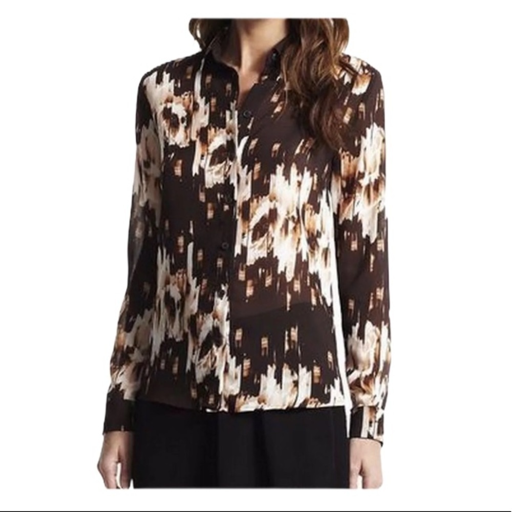 Derek Lam X Design Nation Sheer Shirt Top Blouse Brown Tan Medium